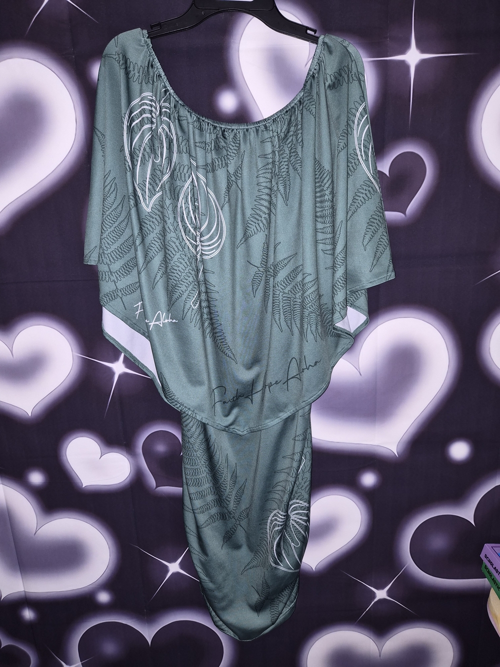Teal Leaf Print Draped Dress
